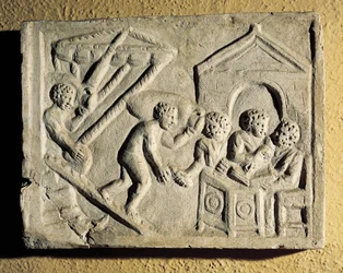 Unloading of cargo and port controls, bas-relief, Roman civilisation