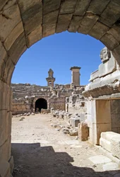 View Through the Vaulted Entrance of the Xanthos Theatre into the Orchestra Pit, Showing Pillar and Harpy Tomb, Xanthos, Turkey