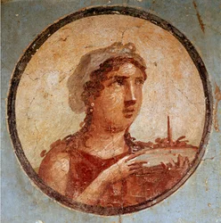 Young girl with a dish of food (fresco)