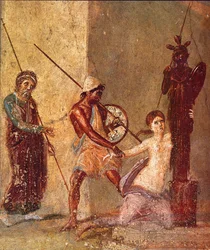Ajax the Lesser drags Cassandra away from the Xoanon