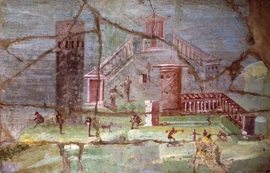 Ancient Roman Fresco with Landscape from Pompeii
