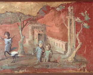 Ancient Roman Fresco with Rural Scene
