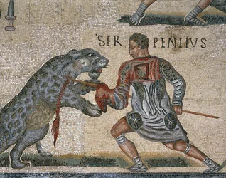 Detail of a Mosaic of a Gladiator Fight