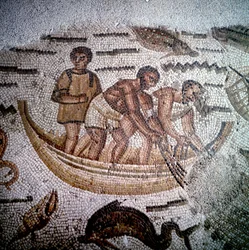 Fishing scene in Mosaic in Hippo, Algeria