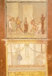 Fresco Depicting Meeting of Priam, Menelaus and Helen and Arisace Chasing Cassandra, from House of Menander, Pompeii, Campania, Roman Civilization