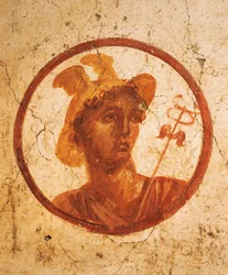 Fresco Depicting Portrait of Man on White Background, House of Ancient Hunt, Pompeii, Campania, Roman Civilization