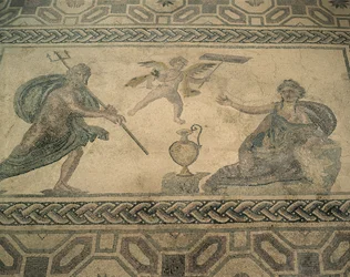 High angle view of a mural on the floor, Paphos, Cyprus