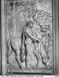 Imperial slab with carved relief depicting Bellerophon watering the winged horse Pegasus at a spring