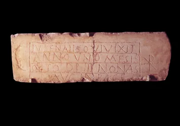 Roman Antiquity: Loculus Plaque Named Jubenalis, Epitaph of Dead Child