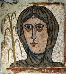 Roman Art: Allegory of Winter as a Woman Wearing a Veil. Mosaic of the 5th Century. From Quintana del Marco (Leon) Spain. Madrid, National Archaeological Museum