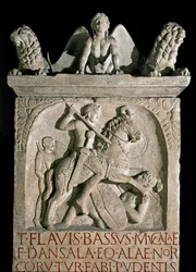 Funerary Stele of Flavius Bassus Herculanus, Roman Art, 5th Century AD, Rome, Museo della Civilta Romana
