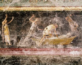 Roman art: the sentence of Bakenranef (Bocchoris) king of Egypt (detail) - Fresco from the frieze of room C, Villa Farnesina, Rome, Museo Nazionale Romano