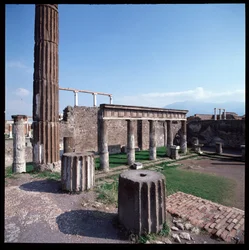 Roman art: view of the temple of Apollo on the archeological site of Pompei (4th century BC-2nd century BC) Italy