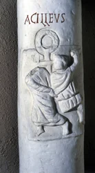 Saint Achilles, Roman martyr of the 4th century, beheaded by Caesar because he did not want to take an oath because he was Christian. Low relief of the catacombs from Santa Domitilla to Rome