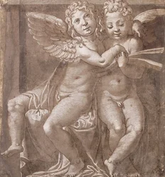 Two Seated Angels Singing, after Polidoro da Caravaggio