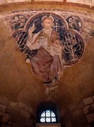 Christ in majesty. 13th century fresco, crypt of the Cathedrale d