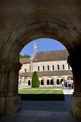 Romanesque architecture: view of the cloister and the buildings of the Cistercian abbey of Fontenay, Burgundy