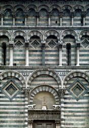 Romanesque art: detail of the polychrome facade