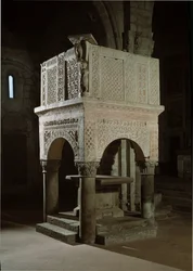 Romanesque Art: Pulpit of the Church Decorated with Marble and Reliefs, Church of St Maria Maggiore (Tuscania, Italy)