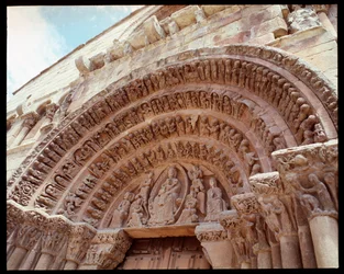Romanesque art: tympanum of the church of Saint Dominica (Iglesia de Santo Domingo, St Dominic church tympanum) 12th century Soria, Spain