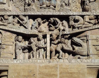 View of the tympanum of Last Judgment, detail of hell
