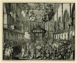Choir of Westminster Abbey with the Funeral for the Queen, 1695
