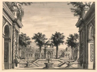 Stage Design, Indian Palace Garden for the Ballet "Genghis Khan" by Luigi Henry