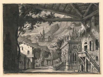 Stage Design: Village in Hilly Landscape, for L