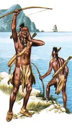 Red Indians seeing a European ship for the first time