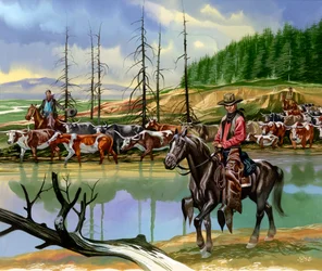 Texan Cowboys Driving Cattle North
