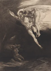 Lucifer Carries Cain up into the Finite Space, from Eight Etchings on Byron