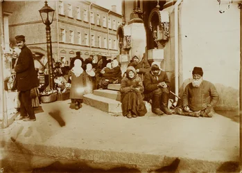 Beggars in front of the monastery of Valaam in Moscow