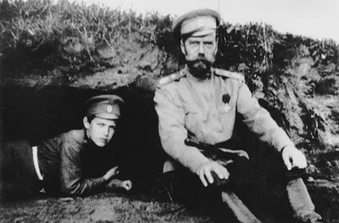 Tsar Nicholas II with His Son Alexei at the Front