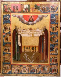 Saints Zosimus and Sabbatheus of Solovetsk with scenes from their lives, 18th century