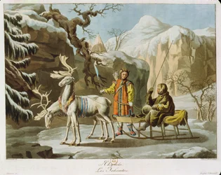 Yakuts of Central Siberia in Winter Landscape, Clad in Furs and with a Reindeer Sledge, Published 1813