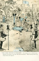 Sir Walter Raleigh laying down his cloak for Queen Elizabeth I to avoid a puddle