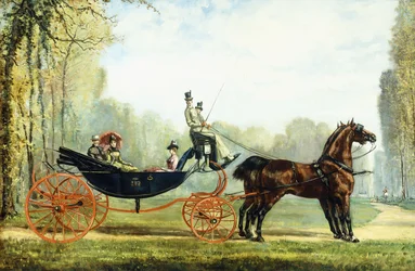 A Horse-Drawn Carriage in a Park with a Hunt Beyond