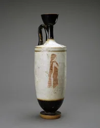 White Ground Lekythos with Young Woman at a Tomb, 450-440 BC