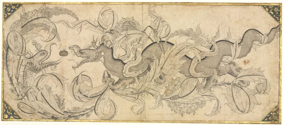 Dragon in Foliage with Lion and Phoenix Heads