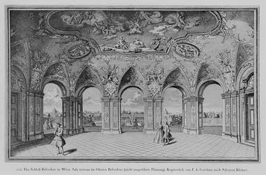 Oberes Belvedere: Sala terrena, unexecuted design, engraved by Johann August Corvinus