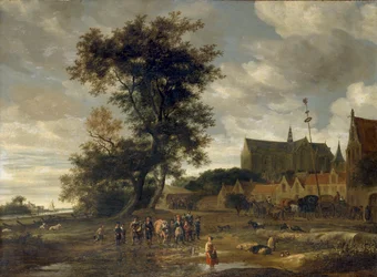Scene Before a Maypole with Alkmaar Church in the Background