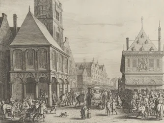 City magistrates taking leave of Marie de Medici before the town hall, from Caspar Barlaeu