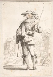 Standing Soldier Seen En Face but with Head in Left Profile. Holds Baton in Left Hand