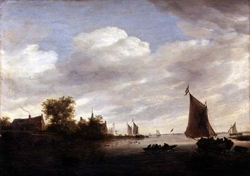 River estuary with sailing vessels