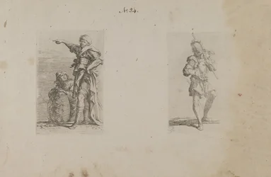 (Figurine Series) Two Men, One Pointing Left, Other Kneeling