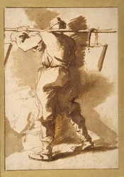 Back view of a water carrier, another figure beyond him