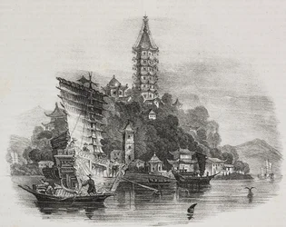 Kin-Chan, Golden mountain, China, lithograph by Salvatore Puglia from Poliorama Pittoresco