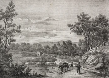 Mineral water springs in the forest of Acerra, Campania, Italy, lithograph by Salvatore Puglia from Poliorama Pittoresco