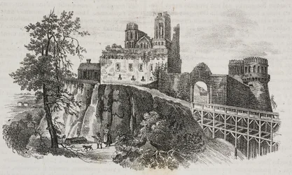 Ostroh Castle, Ukraine. Lithograph by Salvatore Puglia from Poliorama Pittoresco