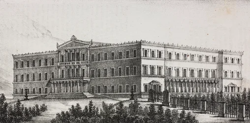 Royal Palace in Athens, Greece, lithograph by Salvatore Puglia from Poliorama Pittoresco